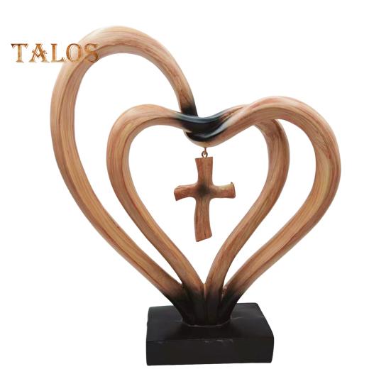 

Двойная статуэтка в форме сердца в виде сердца из смолы, скульптура для домашнего офиса, книжной полки, украшения рабочего стола, орнамент коричневый