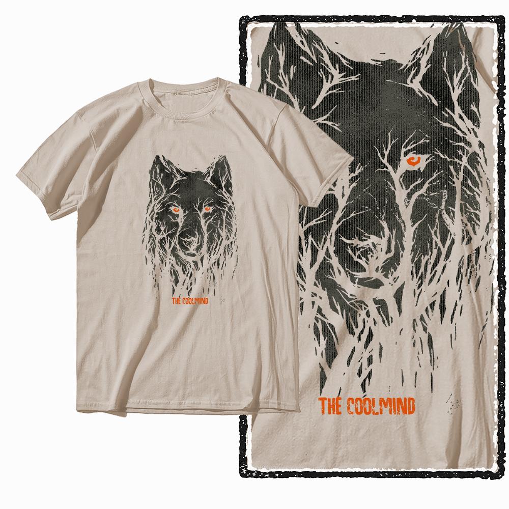 Coolmind MAE 100% Cotton Wolf Printed Exclusive Graphic Men T Shirt Big Size Streetwear Men Tshirt for Men T-shirt Tee Shirts