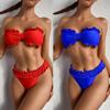 Women Swimwear Solid Bow Breast Wrap Two-Piece Swimsuit Bikini Swimming Beachwea