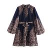 2025 Spring Women's European & American Stand-Up Collar Casual Print Dress