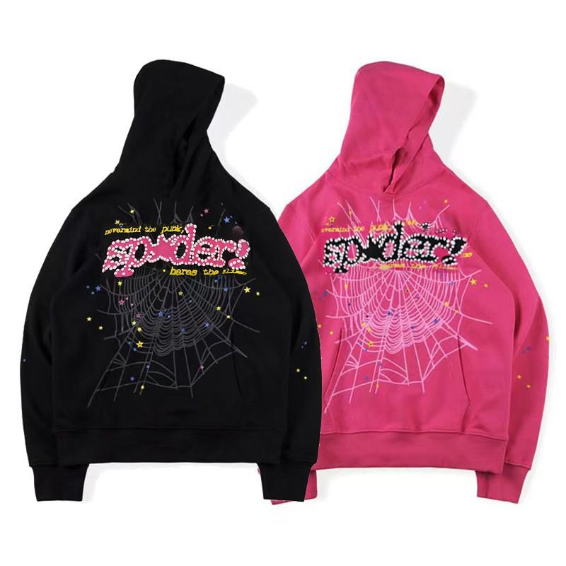 Sp5der Oversized Hoodie Herren Winter Warm Fleecegefüttert Baumwolle Grafikdruck Streetwear