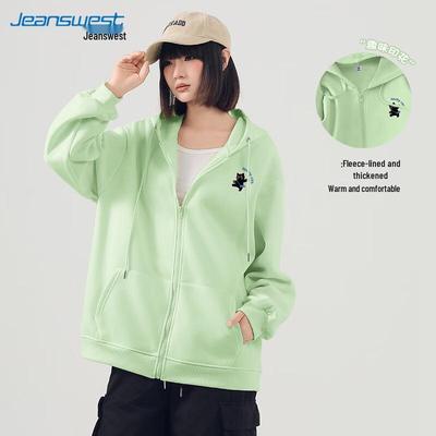 JEANSWEST Women's Fleece-Lined Zip-Up Hooded Sweatshirt