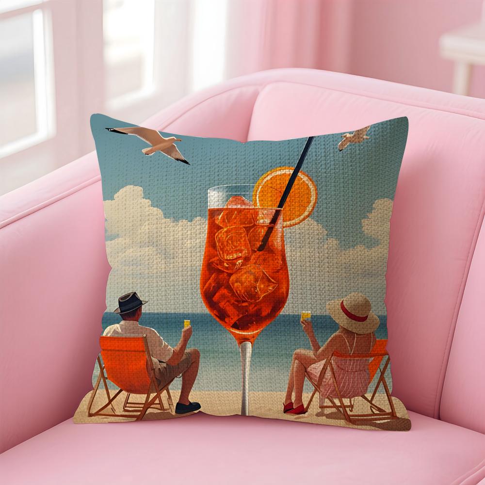 Fashion Art Aperol Cushion Cover Natural Linen Pillow Case DoubleSided Print Decorative Sofa Pillowcase Home Decor Gift
