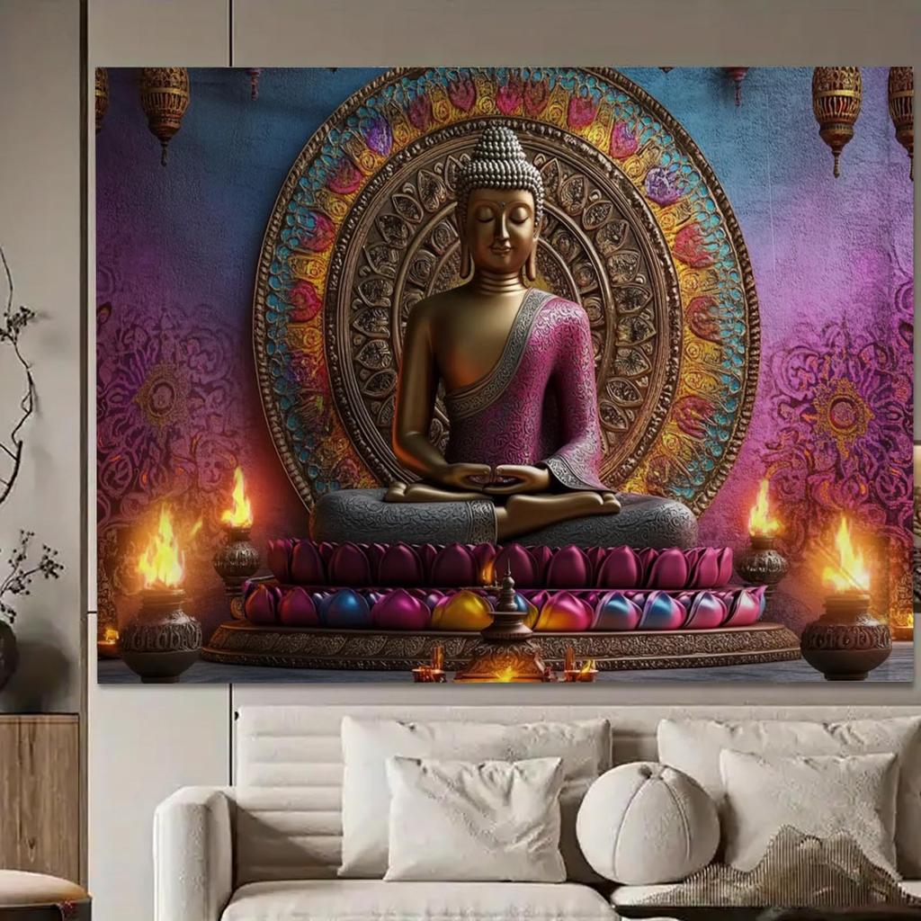 Colgante de Pared Impreso en 3D Tapiz de Buda Tailandia Trono de Loto Sakyamuni Yoga Meditación Tela de Pared Decoración para Sala de Estar Dormitorio