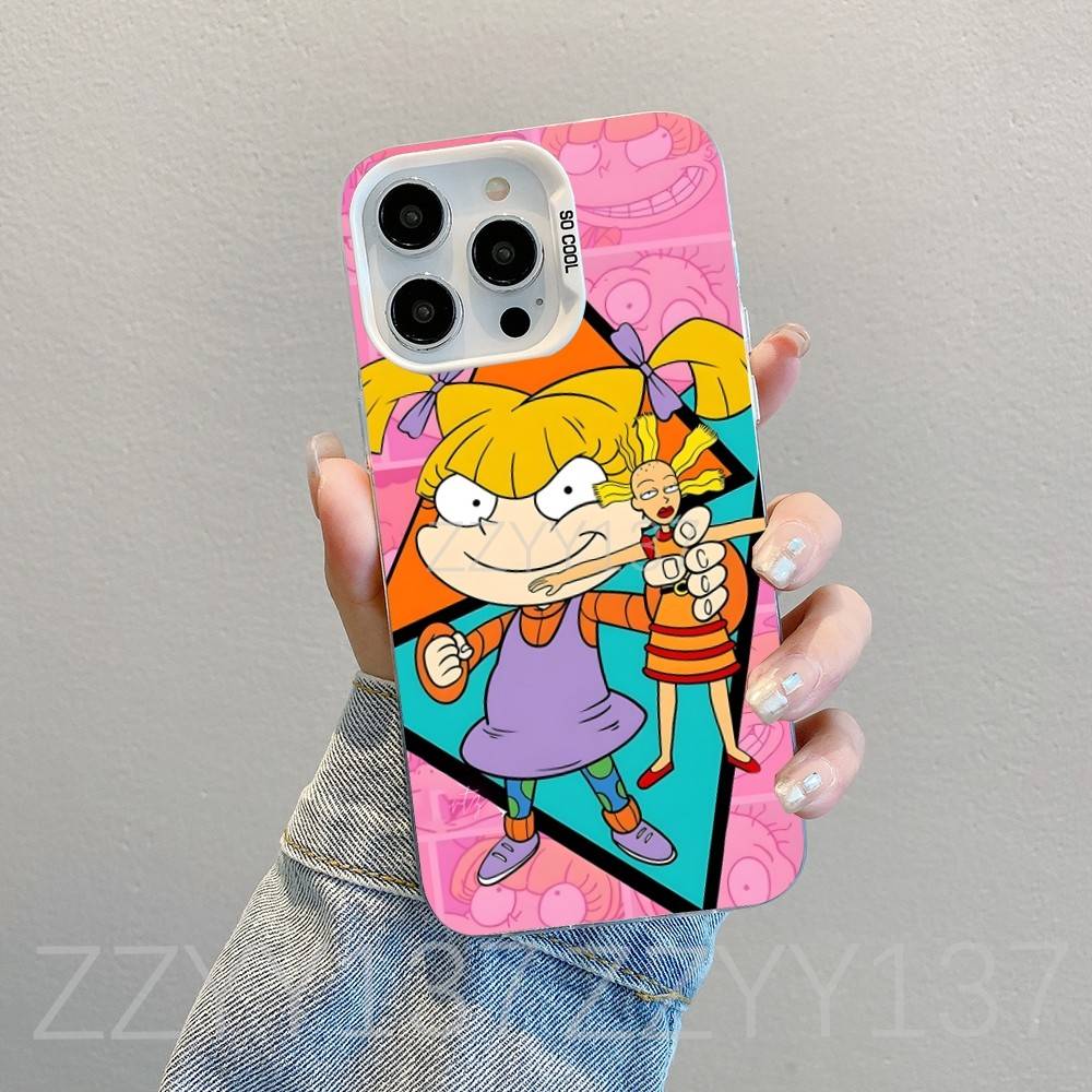 R-Rugrats Funny Cartoon Phone Case For iPhone 16,15,14,13,12,11,8,7,Pro,Max,Plus,Mini,XS,SE White Candy Matte Shockproof Cover