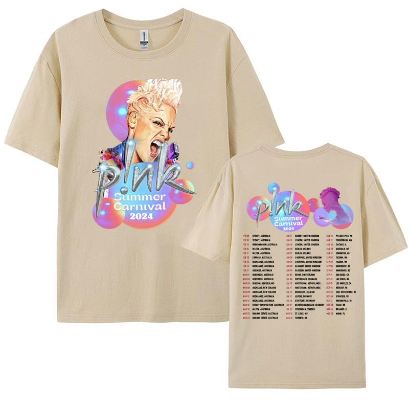 Cantante P NK Rosa Tour Carnevale Estivo 2024 Maglietta Concerto Abbigliamento Donna Moda Retro Punk Hip Hop T-shirt Uomo Streetwear
