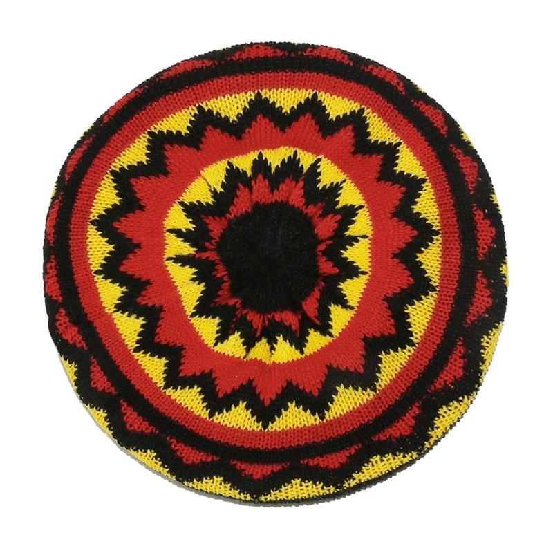 Traditional Jamaican Beret Hat Rainbow Color Knitted Pullover Reggae Hat For Women Men Everyday Wear Comfortable