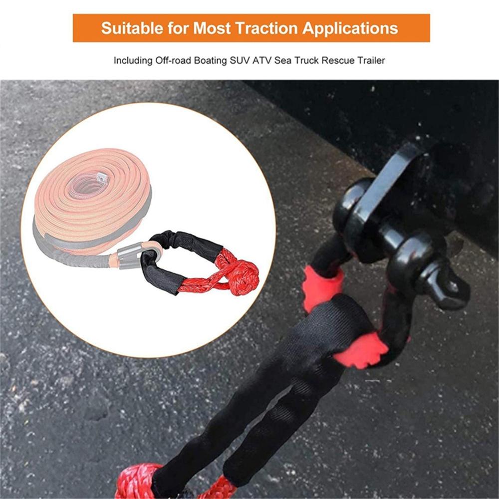 2PC 1/2"Soft Shackle Rope Synthetic Tow Recovery Strap Black&Red 38000lbs UHMWPE