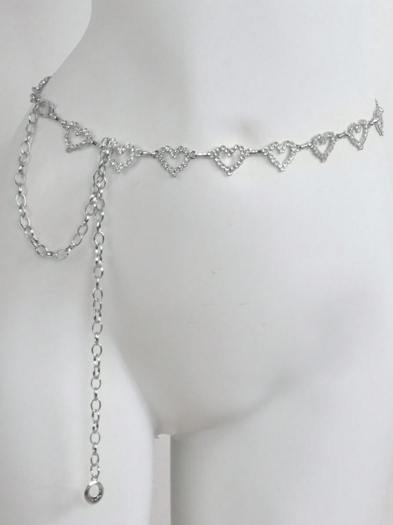 1pc Chaîne de taille tendance en strass en forme de cœur Ceinture tressée en métal pour femmes, Coupe parfaite pour les robes d'été avec un style polyvalent et personnalisé