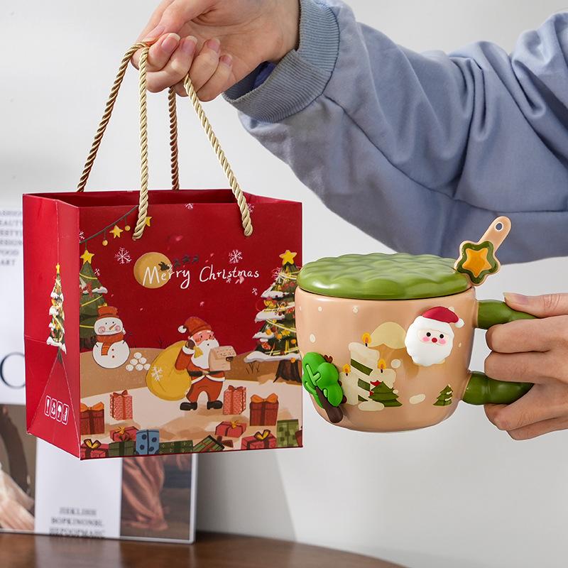 Cupa Creativă de Crăciun din Ceramică cu Capac Valoare Ridicată Desene Animate Drăguță Birou Cuplu Cupă de Apă Cutie Cadou Suvenir