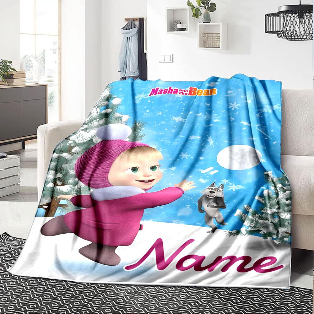 Custom Name Bear Family Adventure flannel Blanket for Super Soft Cute Comfort Blanket for Travel Bedding Couch Sofa Blanket