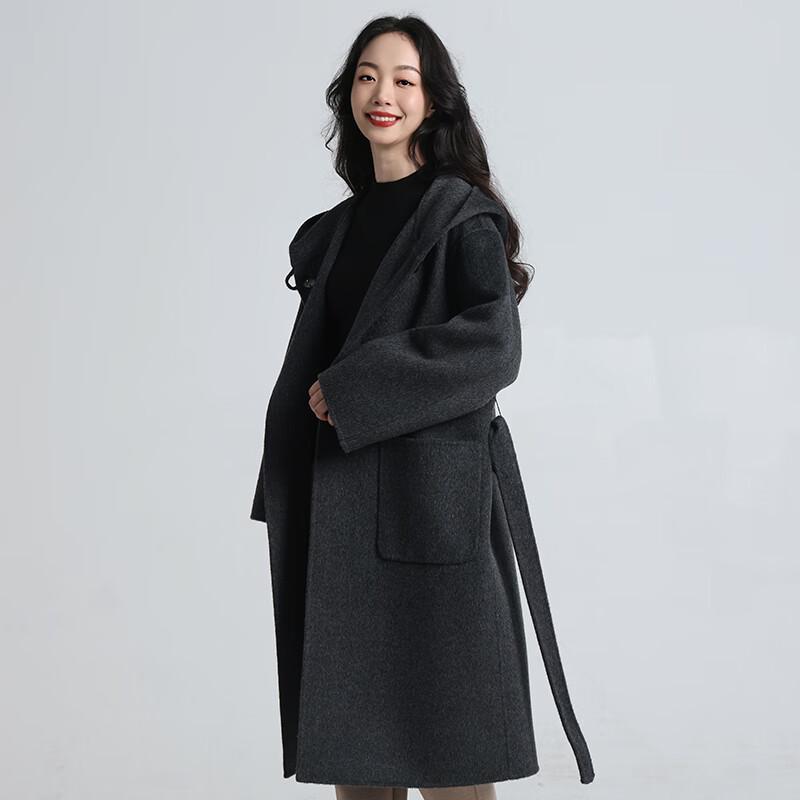 Yiliteng Women's Double-Faced Pure Wool Long Coat with Belt