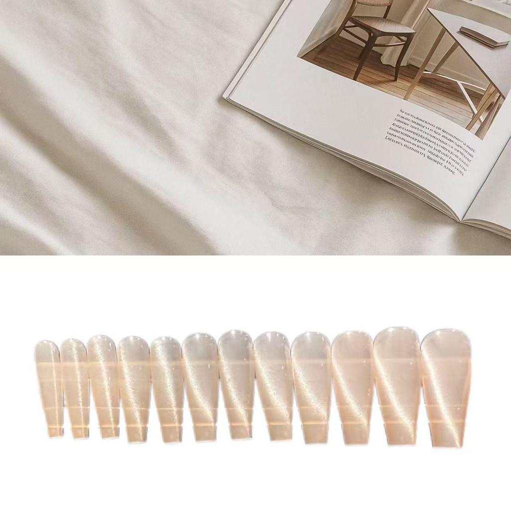 24-Piece Autumn/Winter Nude Cat Eye Long Wearable Nails - Shiny High-End Whitening Simple Nail Art