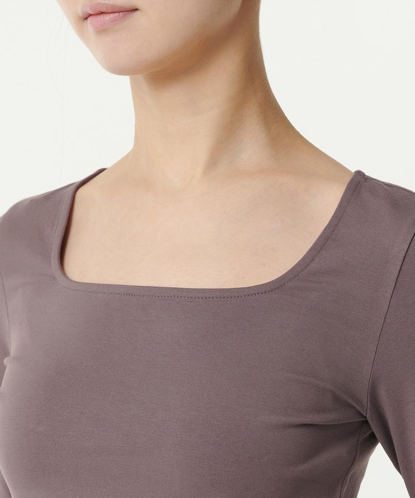 MUSINSA STANDARD WOMAN Women'S Slim Crop Square Neck Long Sleeve T-Shirt [Red Brown]