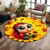 Cute Ladybug with Sunflowers Print Round Rug, Living Room, Bedroom, Playroom Carpet, Non Slip Floor Mat, Gift