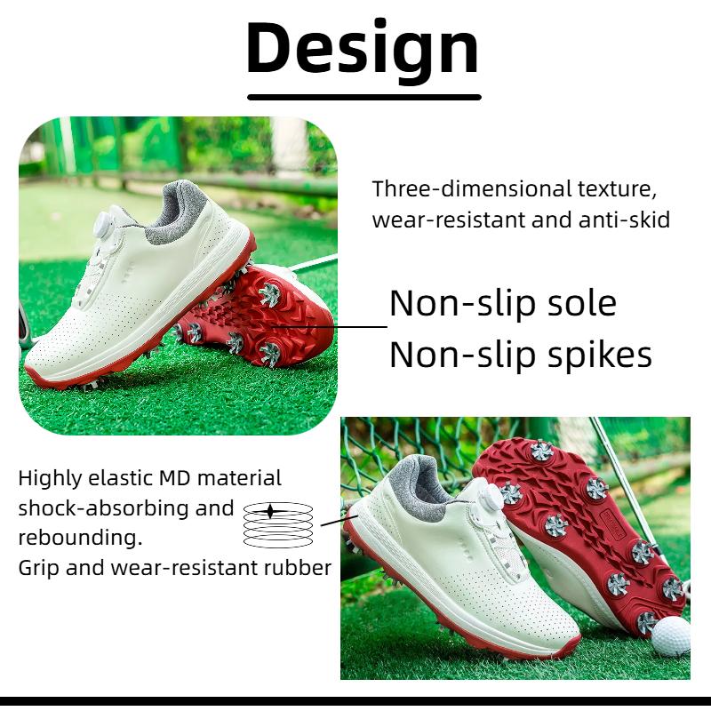 Lightweight Golf Shoes - High Fiber Breathable Upper Golf Non-Slip Rubber Outsole With Metal-Plastic Studs Easy Rotating Buckle