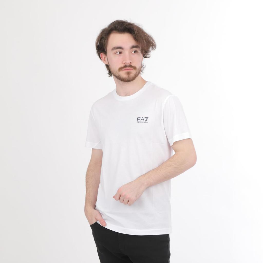 Emporio Armani EA7 Short Sleeve T-Shirt, Size 8NPT51 PJM9Z (White with Black Logo, Size M) [Parallel Import]