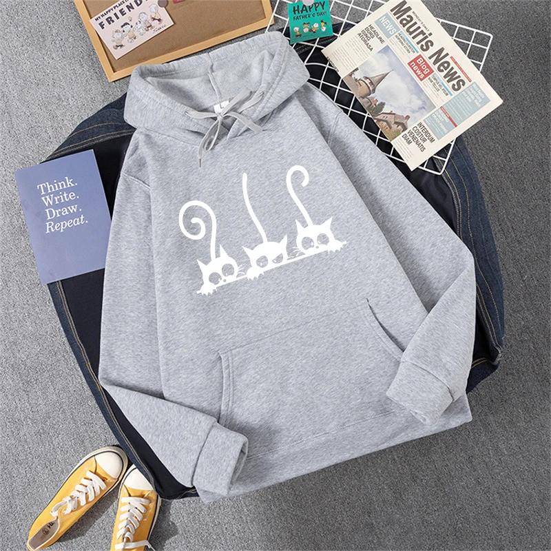 New Womens Sweatshirts Cute Cat Printing Home Party Casual Hoodies Loose Sports Pullover Tops Autumn Winter Daily Woman Clothing