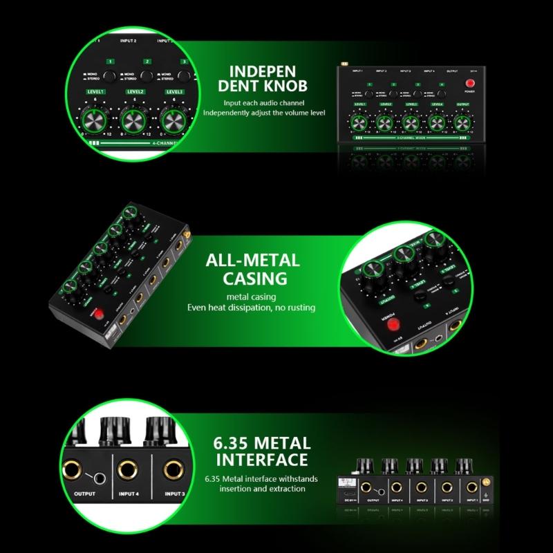 4 Input Auditory Controller Precise Volumes Adjustment Seamlessly Connection For Live Streaming Recording