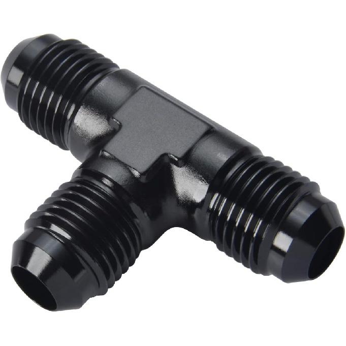 4AN Male Flare Tee T Block Fuel Fitting Adapter Aluminum Black
