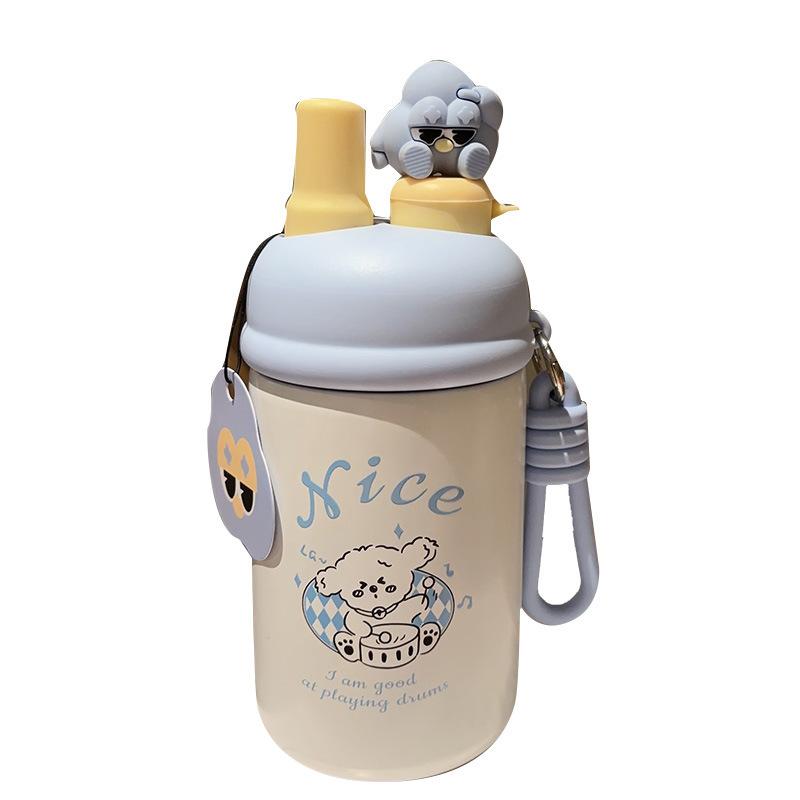 Thermos Cup High Value Cartoon Straw Cup Portable Stainless Steel Student Vacuum Cup