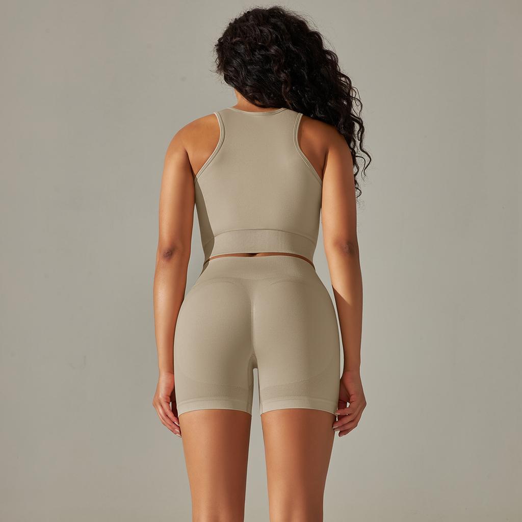 New Seamless Shock-Absorbing High Waisted And Hip Lifting Shorts Set, Sweat Absorbing, Fitness, Yoga Two-Piece Set For Women