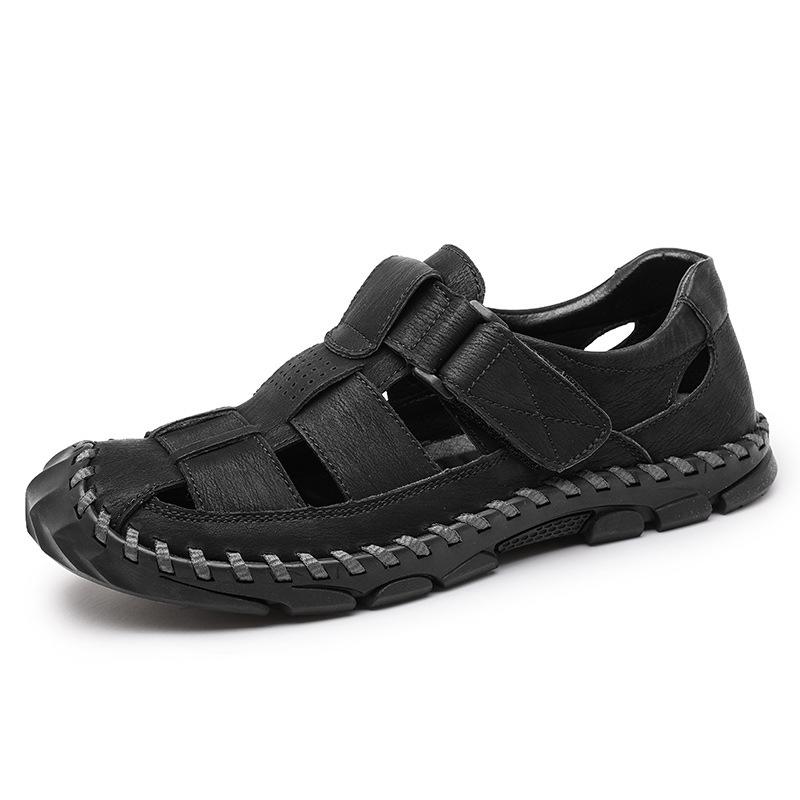 Sandales d'été fermées en cuir pour hommes: Chaussures de pêcheur d'extérieur faites à la main