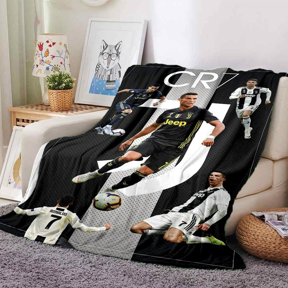 CR7 Logo Theme Collage Print Fleece Blanket Soccer Fan Soft Warm Throw Blanket for Sofa Couch Bedroom Home Decor Gift