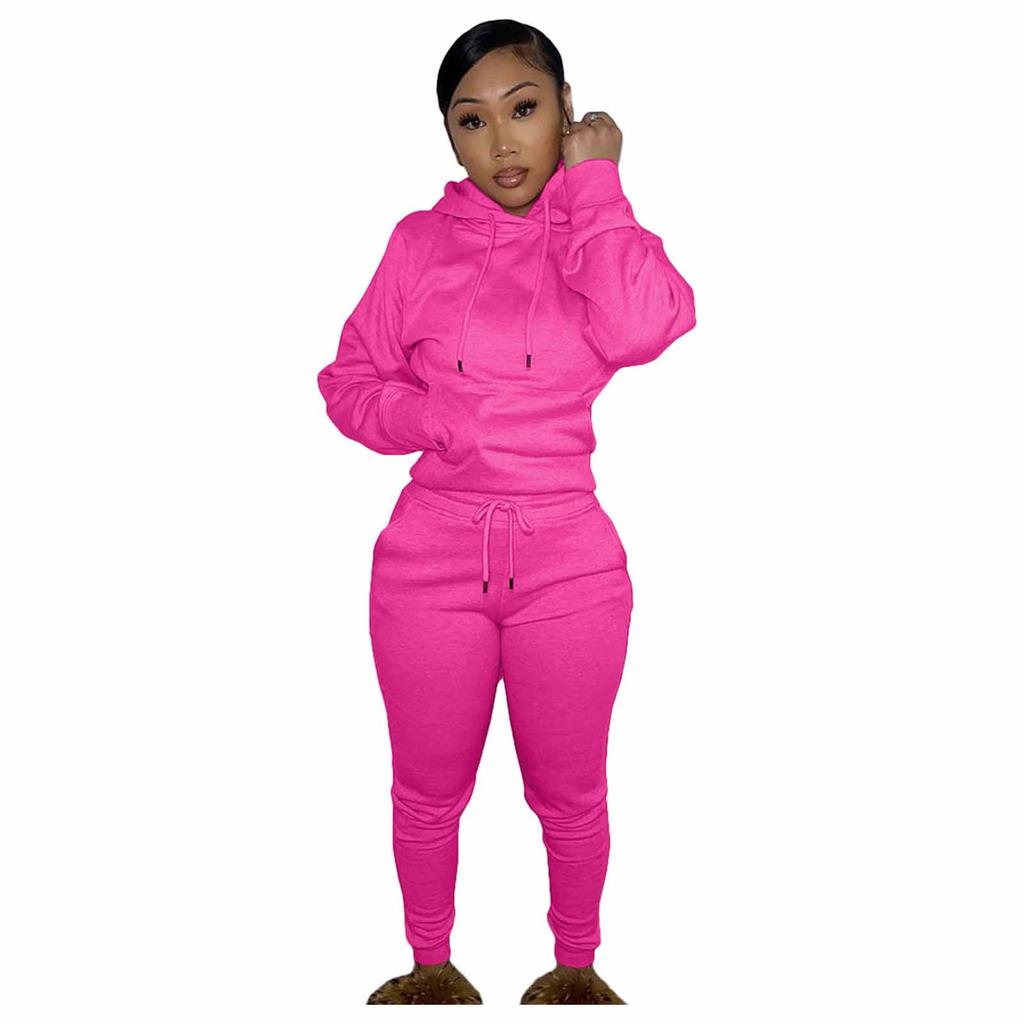Women's  And Winter Padded Hooded Sweatshirt Two-Piece Casual Sports Suit