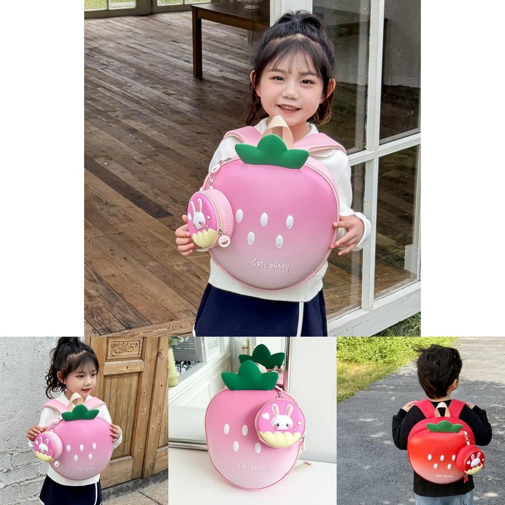 Adorable Strawberry Shaped Cartoon Backpack For Kids Stylish Oxford Fabric Design