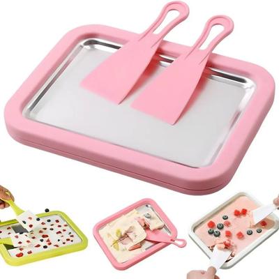 Macchina per Gelato Fai-da-te Macchina per Yogurt per Gelato Fatto in Casa Vassoio per Ghiaccio Multifunzionale Padella Rullo per Gelato Domestica Con 2 Raschietti