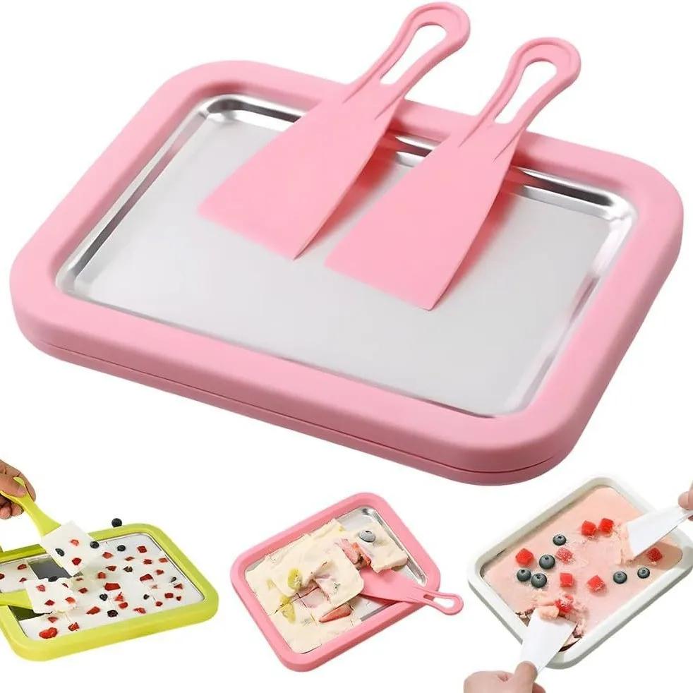 Meiteai-Home White Multifunctional Rolled Ice Cream Maker Cold Sweet Fried Ice Pan Diy Household Frozen Yogurt Maker For Homemade Stir Fry Ice Tray