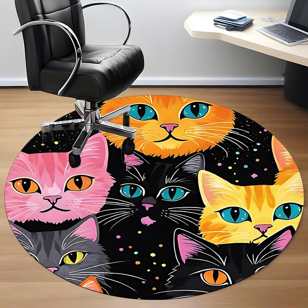 1pc Colorful Cats Carpet for Office Non-Slip, Round Carpet, Soft & Comfortable, Carpet for Office, Lightweight Round Floor Mat Yy251226068