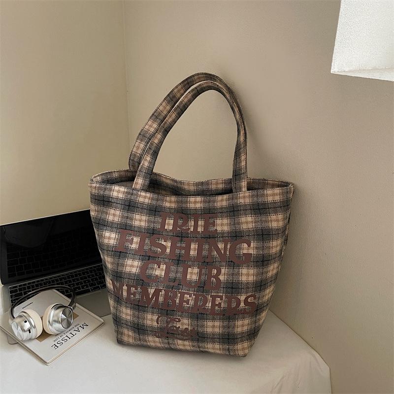 

2025 Autumn/Winter Women s Plaid Tote: Stylish, Large-Capacity Handheld Bag for Shopping 45cm x 32cm x 23cm сірий колір