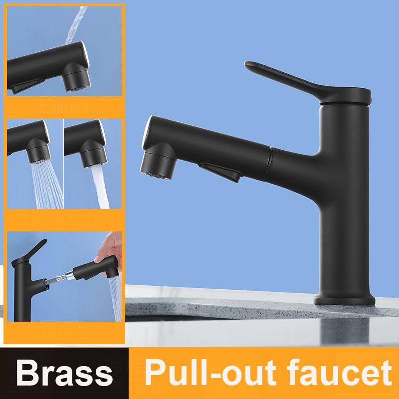 Single Hole Bathroom Basin Faucet Pull-out Brass Faucet Hot and Cold Water Mixer Water Tap Single Hole For Bathroom Sinks Taps