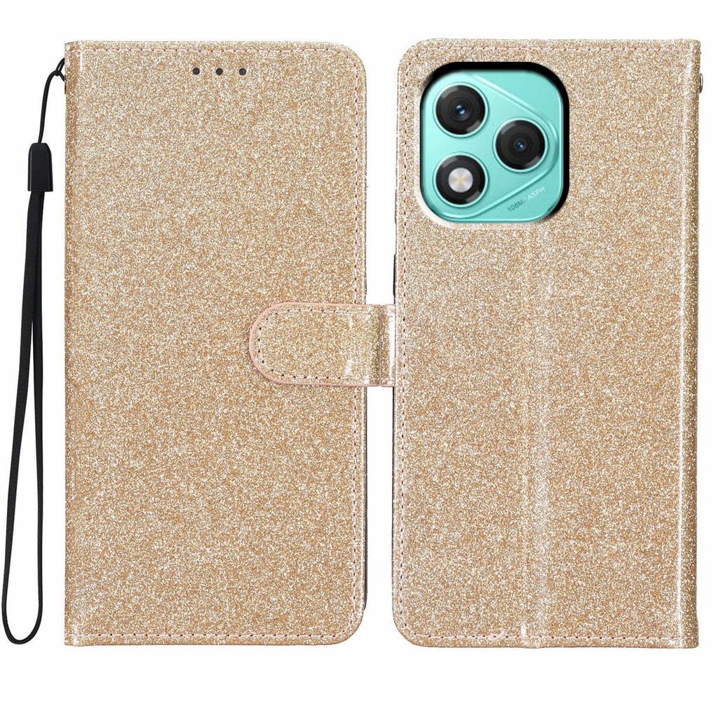 For Honor 400 Lite 5G Wallet Case Glitter Anti-Scratch Leather Stand Phone Cover with Strap