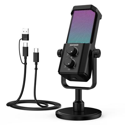 NEEWER USB Microphone with AI Noise Cardioid Polar RGB Condenser High Control Compatible with for Live and Studio Use Cancelling, Plug-and-Play,