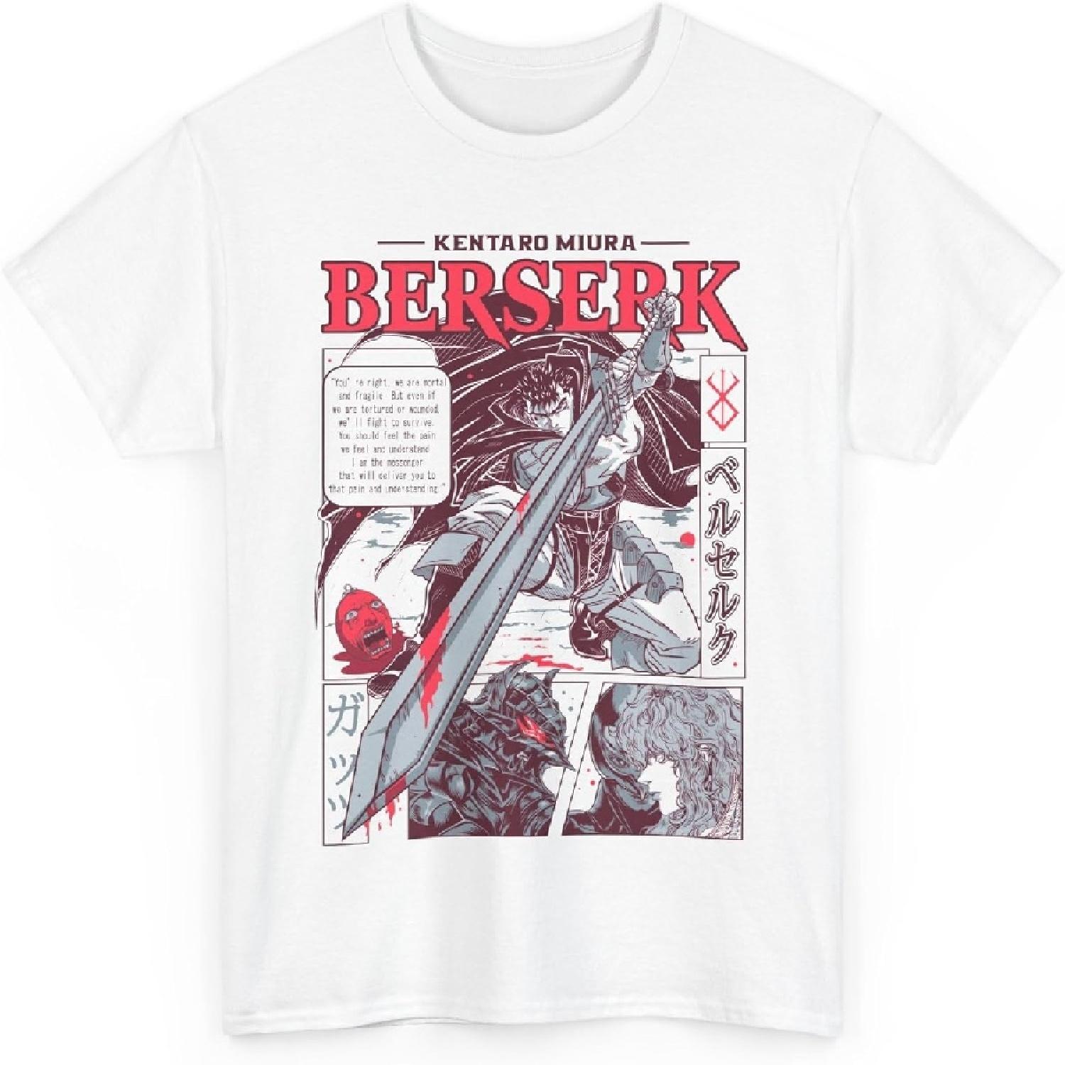 

Мужская футболка с мангой Berserk, Унисекс футболка с логотипом японского аниме Berserk, Круглый вырез, Короткий рукав S белый