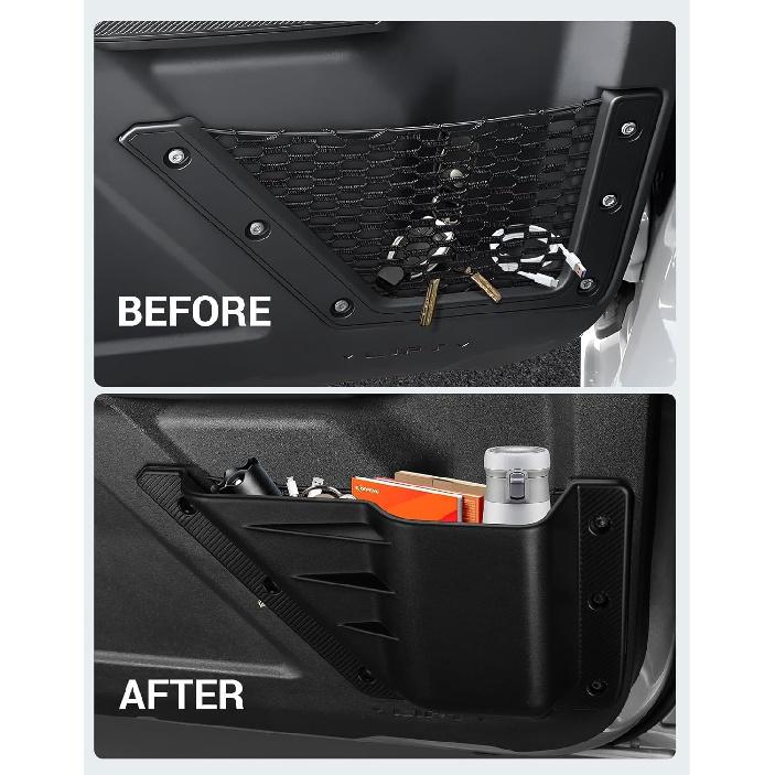 Ecarzo Front Door Storage Pockets Box For 2025 2024 Bronco 2/4 Cup Holder Side Organizer Storage Expansion Interior Accessories 2 PCS