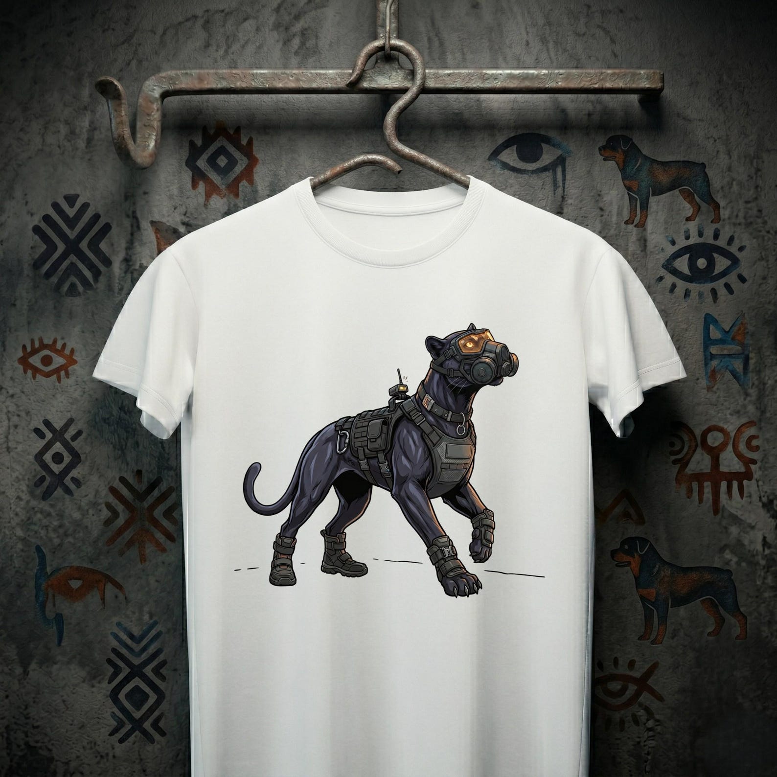 Tactical Panther Streetwear Tee | Cyberpunk Animal Graphic Shirt | Urban Techwear Top | Edgy Black Cat Apparel | Modern Underground Tee M