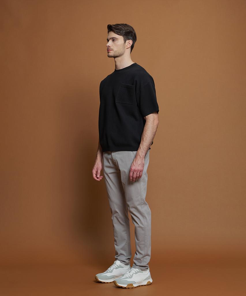 PANICALE Black Wool Blend Short Sleeve Pocket Sweater
