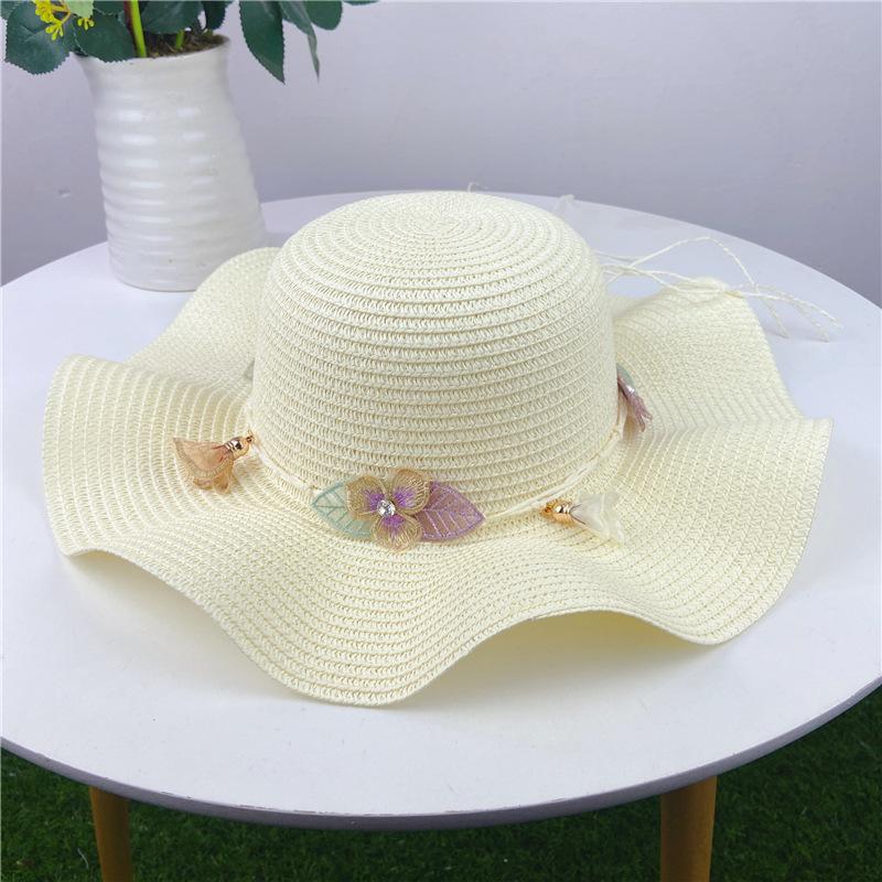 Hot Sale Lace Leaf Flower Sun Hat Lotus Wave Edge Straw Hat Beach Hat Travel Sun Protection Hat