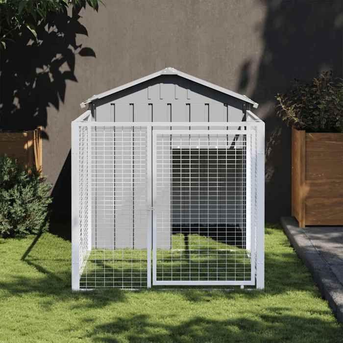 VidaXL Dog Niche with Yard, Dog Shelter with Roof, Pet Cage, Outdoor Patio House, Grey 172352