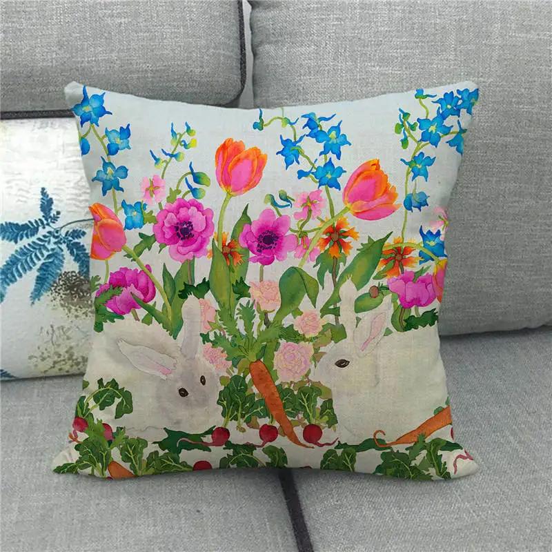 Easter Decor Pillow Covers 45x45cm Cartoon Bunny Eggs Printed Cushion Cover Spring Holiday Party Decorative Pillowcase for Couch