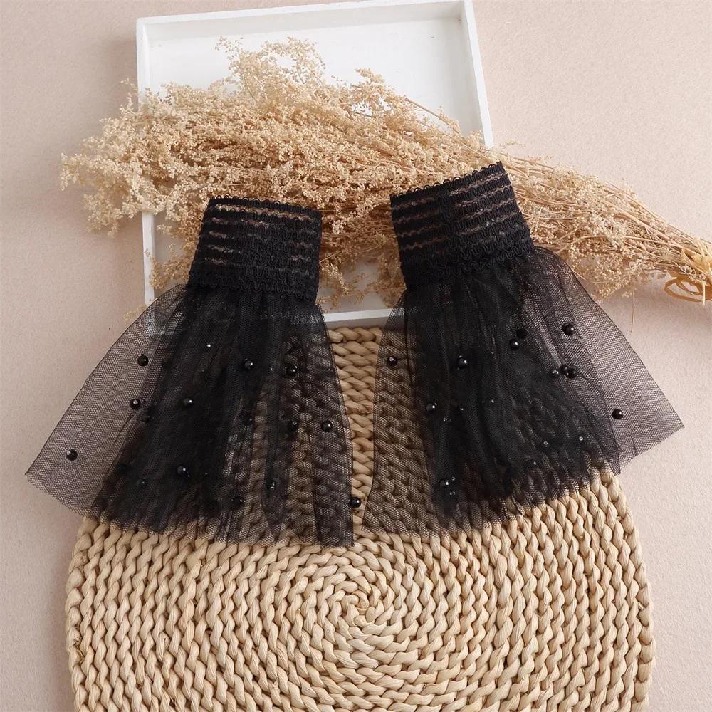 Women Detachable Sleeve Fake Cuffs Female Lace Thin Pleated Flare Sleeve False Cuffs Ruffles Wristband Decorative Accessory