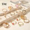 Colorful Crystal Ring Set 13Pcs Gold Plated with Gemstone Embellishments, Fashion Minimalist Accessories Stackable Rings for Women, Trendy Jewelry