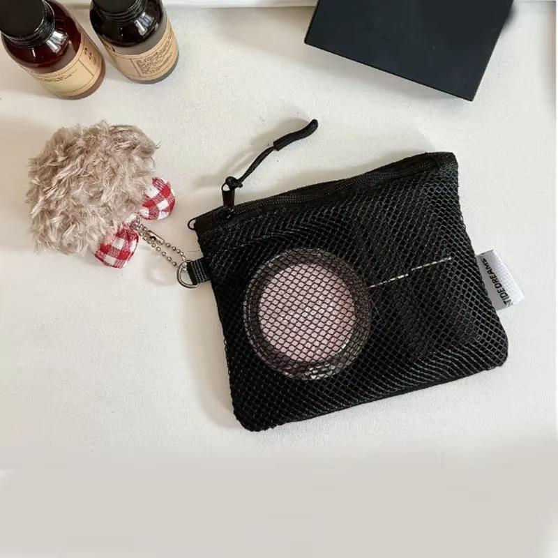 Simple Grid Storage Bag Double-zipper Bag Portable Makeup Bag  Mesh Miscellaneous Bag  Mesh Gauze Bag