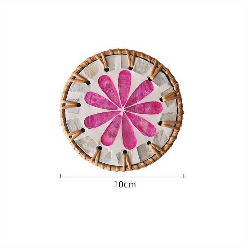 2PC handmade rattan-edged colorful shell coaster natural mother-of-pearl insulation pad light luxury insulation pad shell coaster