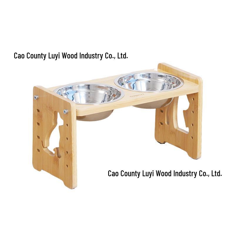 Bamboo Wood Pet Bowl Stand - Elevated Dining Table for Cats and Dogs