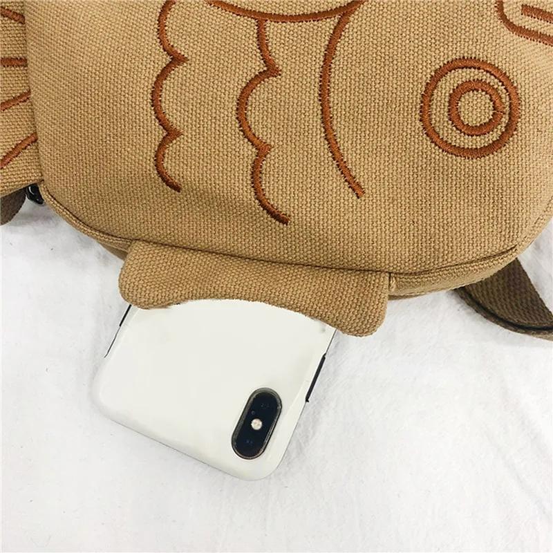 Yogodlns Fish Shape Canvas Messenger Bag Fashion Cute Embroidery Portable Zippered Small Purses Handbags Mini Crossbody Bag
